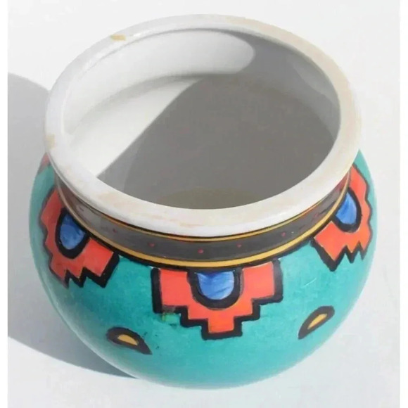 Ecco Terra China Art Pottery Southwest Design Aqua Porcelain Jardiniere Planter - Picture 5 of 5